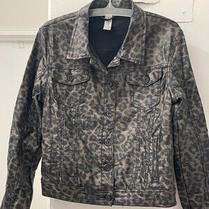 Black/Bronze wax coated/stretch leopard print jacket - Size Small